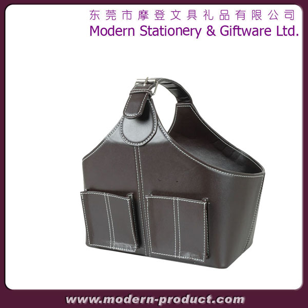 Fashionable cube leather storage basket with pockets