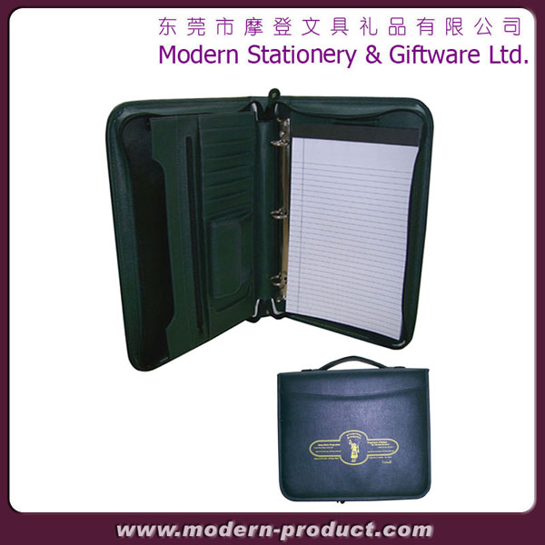 zipper business leather portfolio with handle