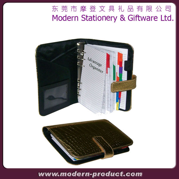 2013 Fashionable golden leather organizer notebook