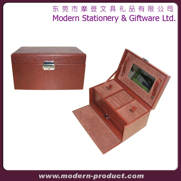 Fashionable dark brown PU leather jewelry box