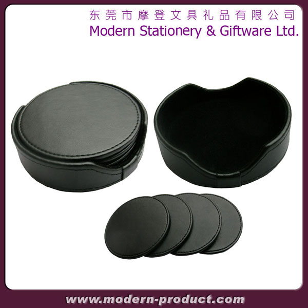 High quality black fake leather coaster set