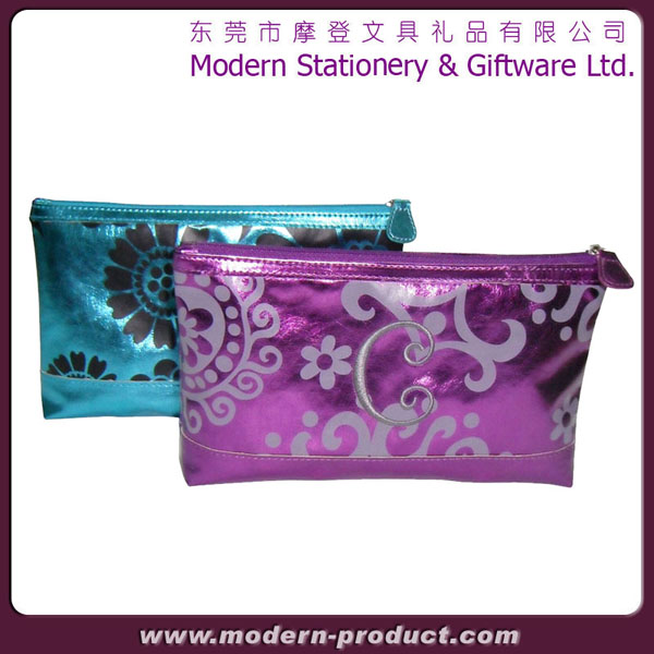 Full printing metallic PU leather ladys cosmetic bag